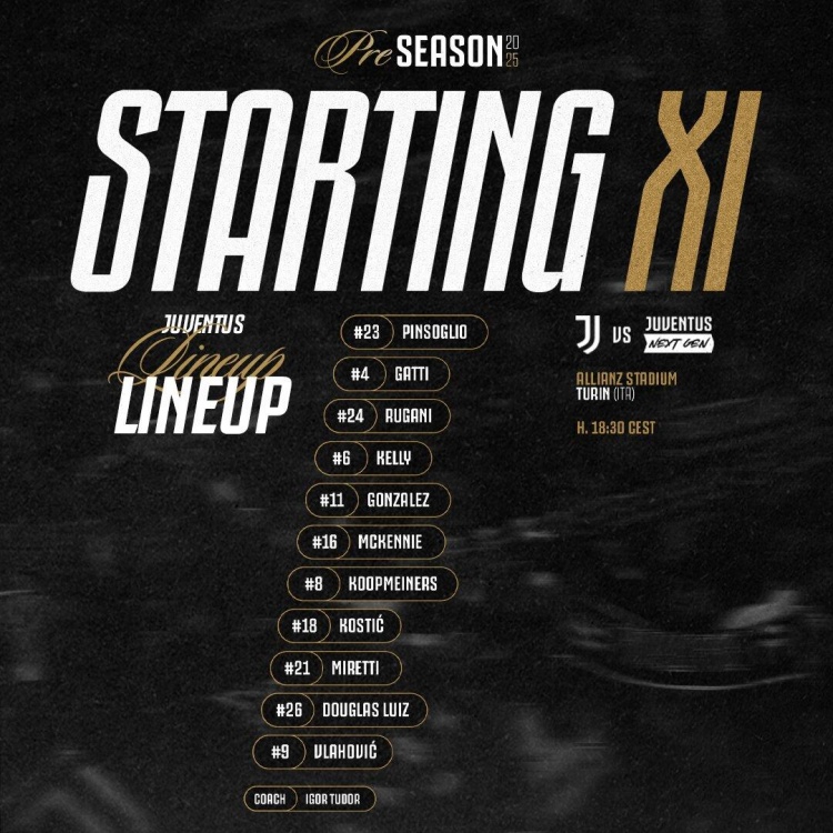 尤文一线队vs新一代首发：弗拉霍维奇、加蒂出战，阿季奇先发