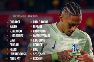 pg模拟器-巴萨客战马竞大名单：莱万、亚马尔、拉菲尼亚在列，奥尔莫缺席